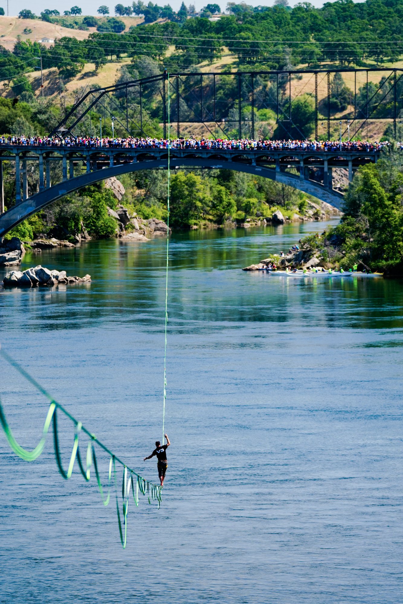 Ryan Robinson world record highline walk across the American River in Folsom, California